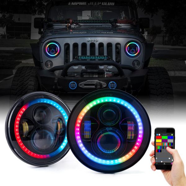 RACESPORT JEEP WRANGLER 7" HEADLIGHT AND 4" FOGLIGHT COLORSMART RGB MULTI COLOR SYSTEM