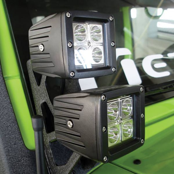 RACESPORT DUAL CUBE SPOT LIGHTS WITH WINDOW PILLAR BRACKET FOR JEEP JK WRANGLER