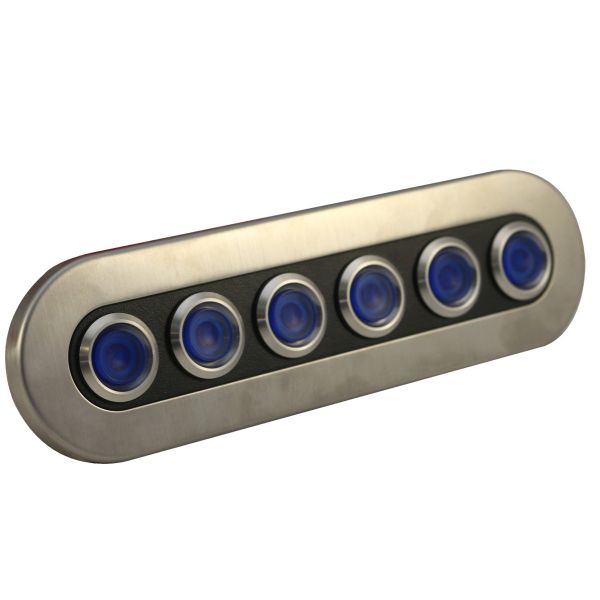 RACESPORT 6-Button 60-Amp On-Off Waterproof Stainless Steel Switch Panel with Pre-Wired and Fused Blue LED On-Off Switches