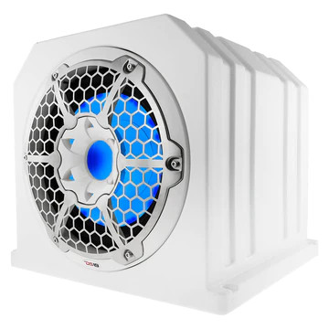 DS18 HYDRO WATERPROOF LOADED SUBWOOFER ENCLOSURE - 10" SUB & 10" PASSIVE RADIATOR, RGB LED BUILT IN - WHITE