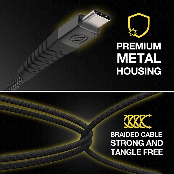 SCOSCHE Strikeline USB-C to USB-C Heavy Duty 4ft Cable (Black)