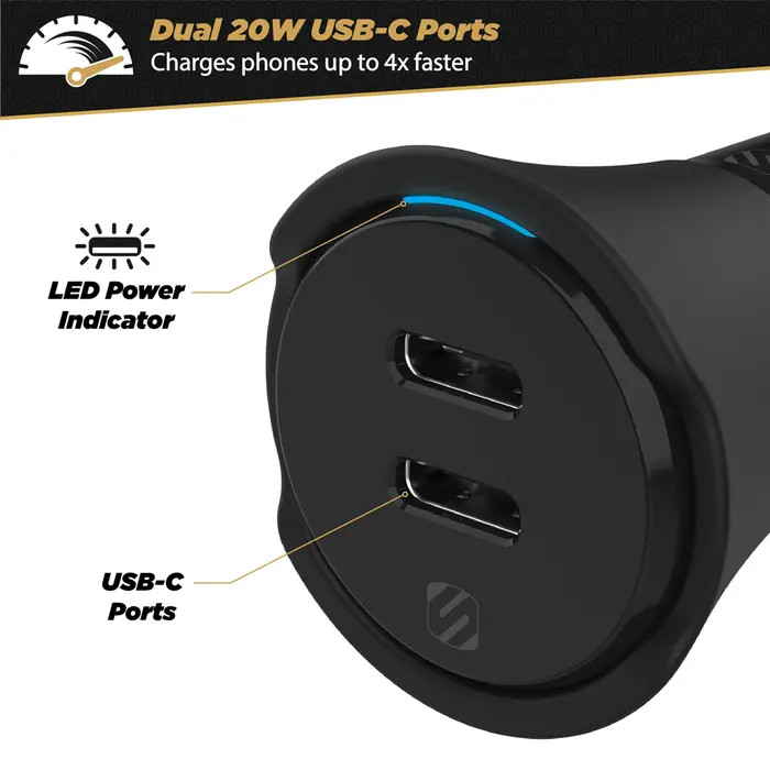 SCOSCHE USB-C 2 PORT CAR CHARGER 40W