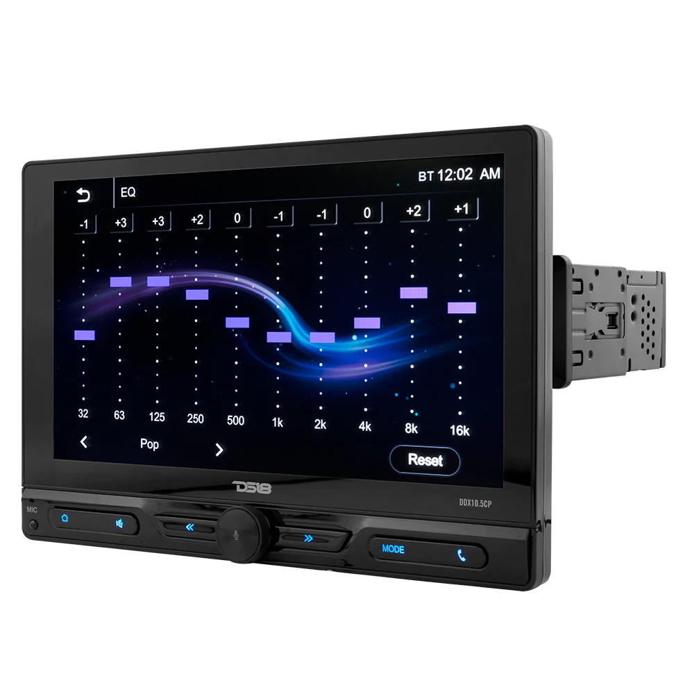 DS18 10.5" TOUCHSCREEN MECHLESS DOUBLE DIN RECEIVER WITH APPLE CARPLAY, BLUETOOTH & MIRROR LINK