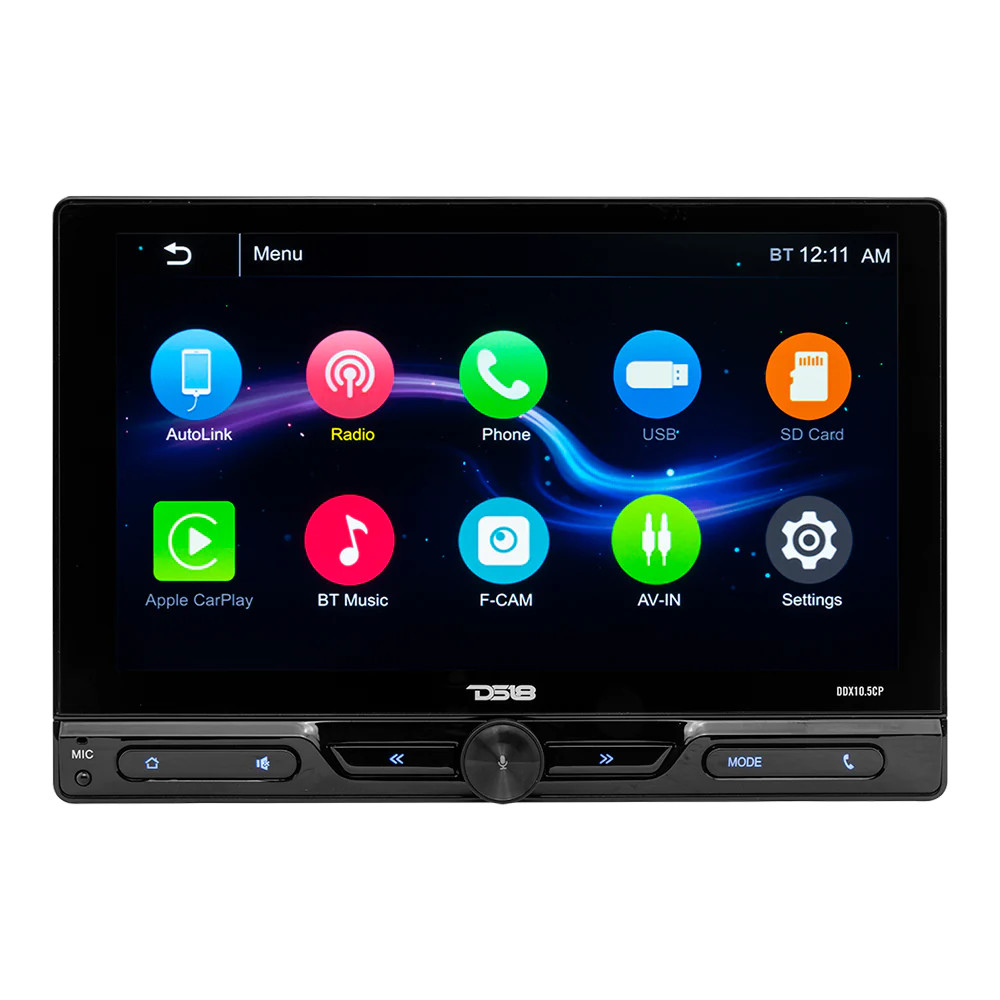 DS18 10.5" TOUCHSCREEN MECHLESS DOUBLE DIN RECEIVER WITH APPLE CARPLAY, BLUETOOTH & MIRROR LINK