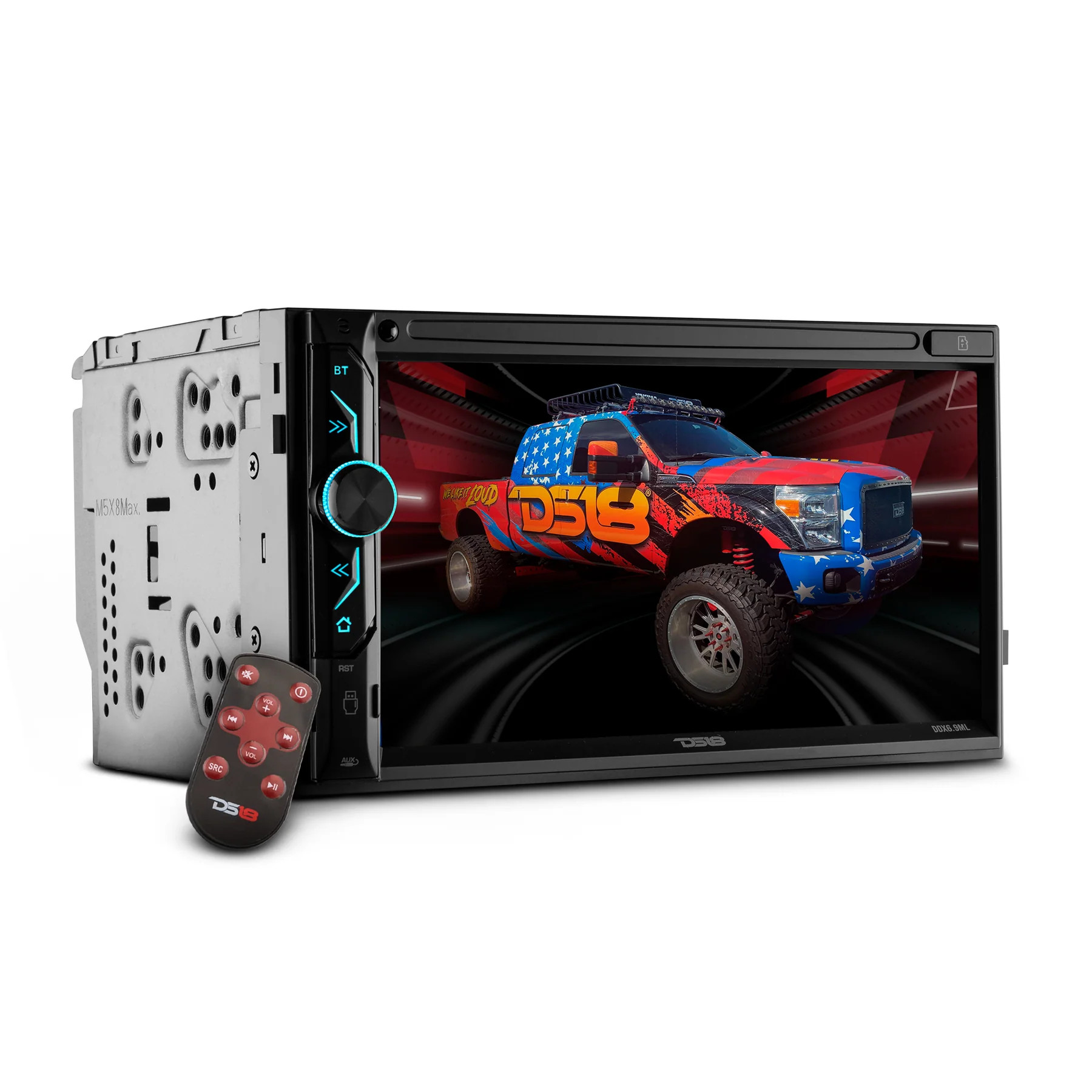 DS18 6.9" DOUBLE DIN TOUCH SCREEN MULTI MEDIA RECEIVER WITH MIRROR LINKING FOR IOS & ANDROID - BT/AUX/SD/AM/FM A/V INPUT, REAR CAMERA INPUT HIGH VOLTAGE F/R/S PRE AMP OUTPUTS