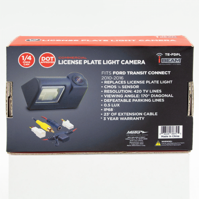 IBEAM FORD TRANSIT CONNECT 2010-2016 PLATE LIGHT MOUNT BACK UP CAMERA
