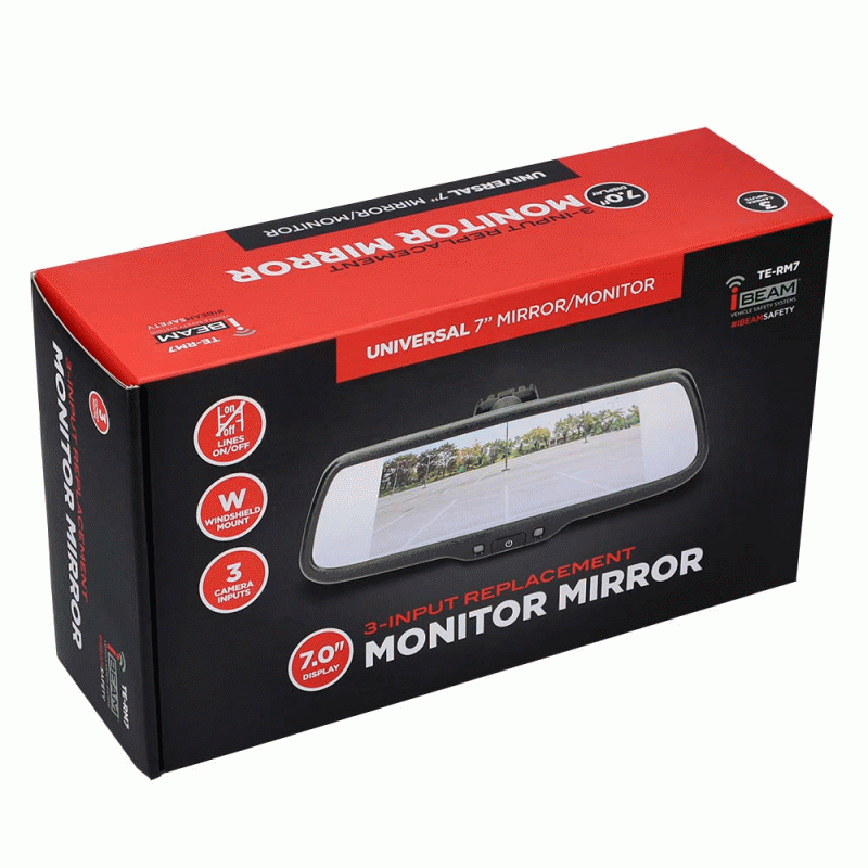 IBEAM 7 Inch Mirror/Monitor Single View with 3 Inputs