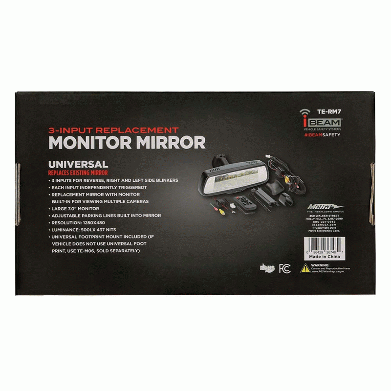 IBEAM 7 Inch Mirror/Monitor Single View with 3 Inputs