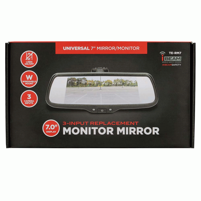 IBEAM 7 Inch Mirror/Monitor Single View with 3 Inputs