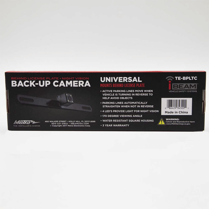 Behind Lic Plate Cam Active-Park Lines and LED Night Vision