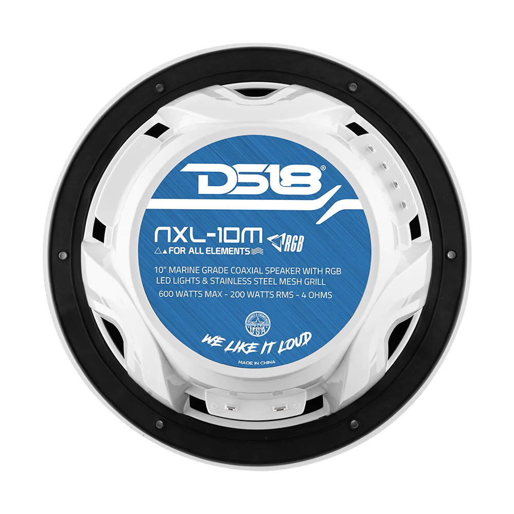 DS18 HYDRO 10" 2-Way Marine Speakers with Bullet Tweeter And Integrated RGB LED Lights  White - PAIR
