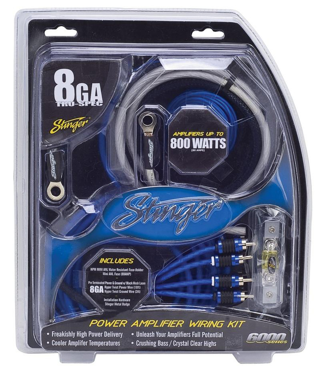 SK6281 6000 SERIES 8 GAUGE POWER WIRING KIT BLUE TRUE-SPEC W/ RCA CABLE