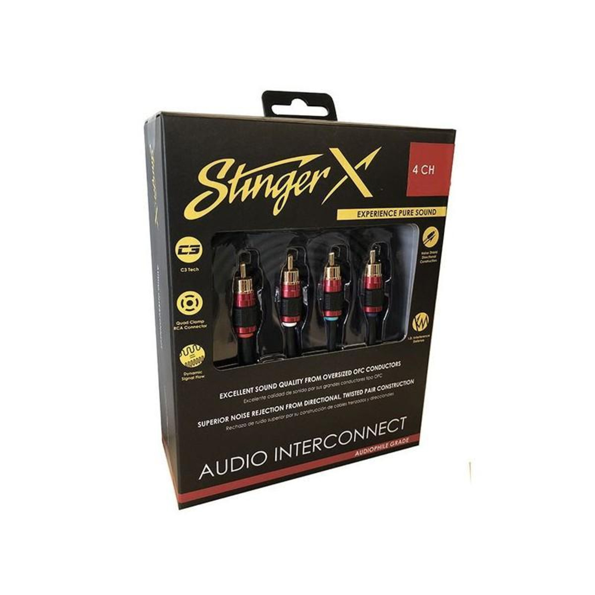 STINGER X2 SERIES 4 CHANNEL 17' PREMIUM DIRECTIONAL OFC COPPER RCA SIGNAL CABLE