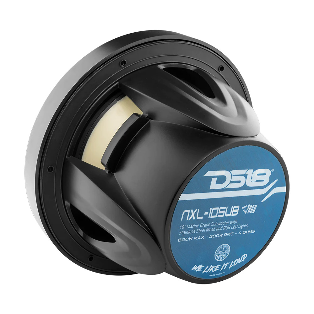 DS18 HYDRO 10" Marine Subwoofer with Integrated RGB Lights 600 Watts SVC 4-Ohm Black