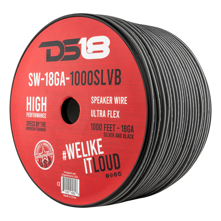 DS18 18GA SPEAKER WIRE SILVER / BLACK 1000FT ROLL