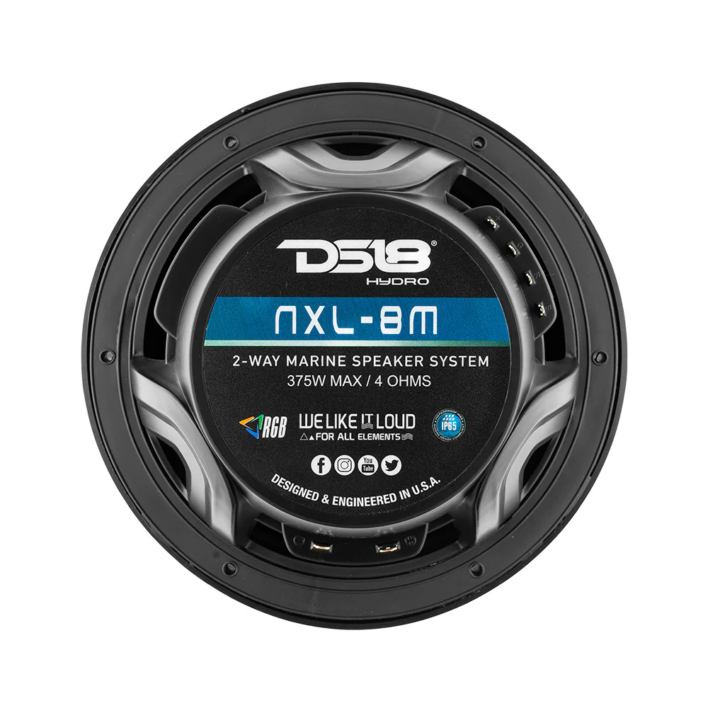 DS18 HYDRO 8" 2 WAY MARINE SPEAKER WITH BUILT IN RGB LED LIGHTING - BLACK