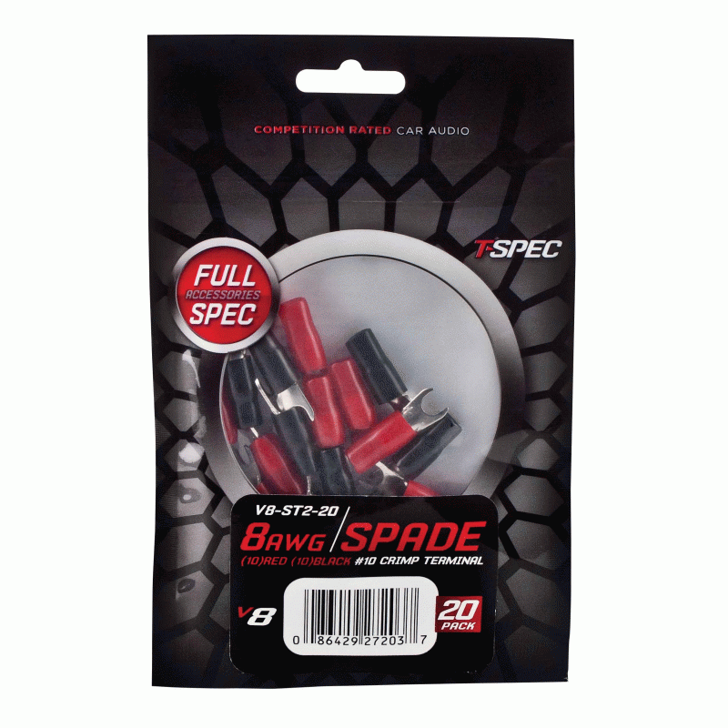 TSPEC V8 20 PC 8 awg 1/4 inch SPADE TERMINALS