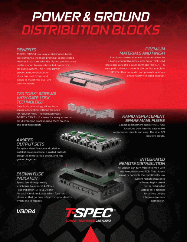T-SPEC Distribution Block Dual Input 4-Way Power + Ground