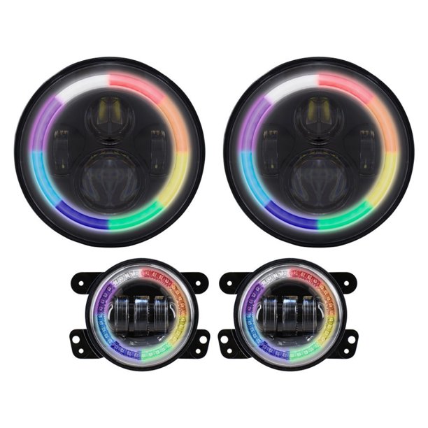 HEISE CHASING RGB LED Headlights w/4 Inch RGB LED Fog Lights - Combo