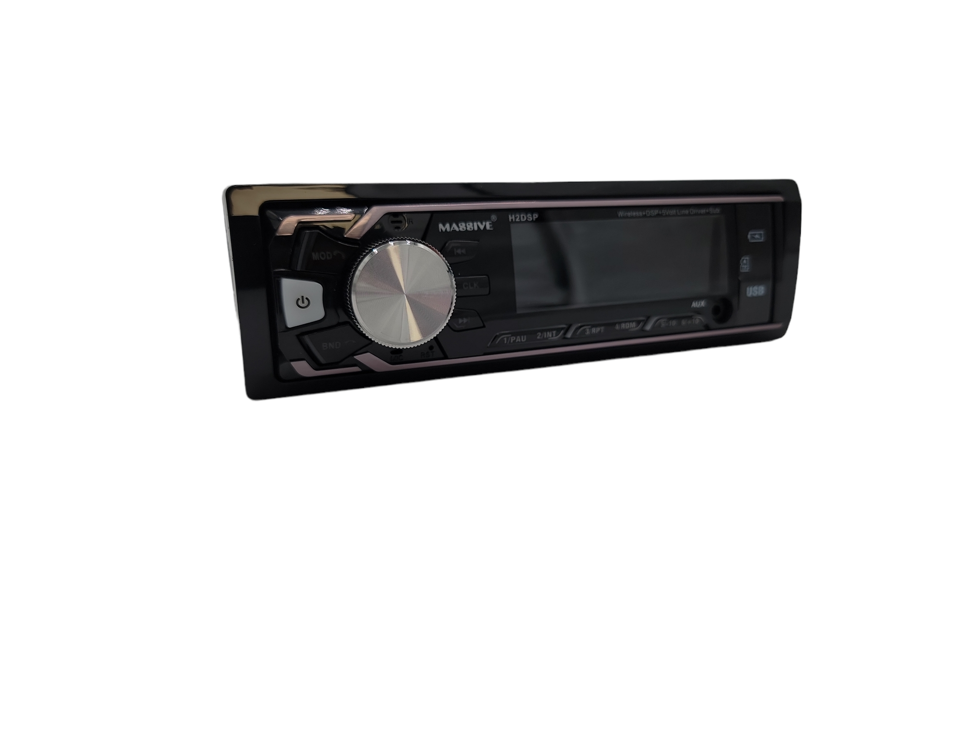 MASSIVE AUDIO FULL WIRELESS, BLUETOOTH, DSP, MULTIMEDIA RECEIVER, 5V PRE-AMP OUTPUTS F/R/S, DUAL SUBWOOFER OUTPUTS WITH X-OVERS, REMOTE CONTROL, 50W X 4, USB/SD/AUX/EQ/AM/FM