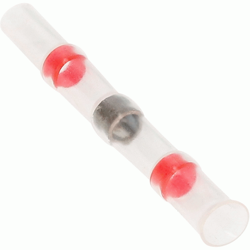 Heat Shrink Red Butt Connector w/Solder 22/18 GA - 10pk