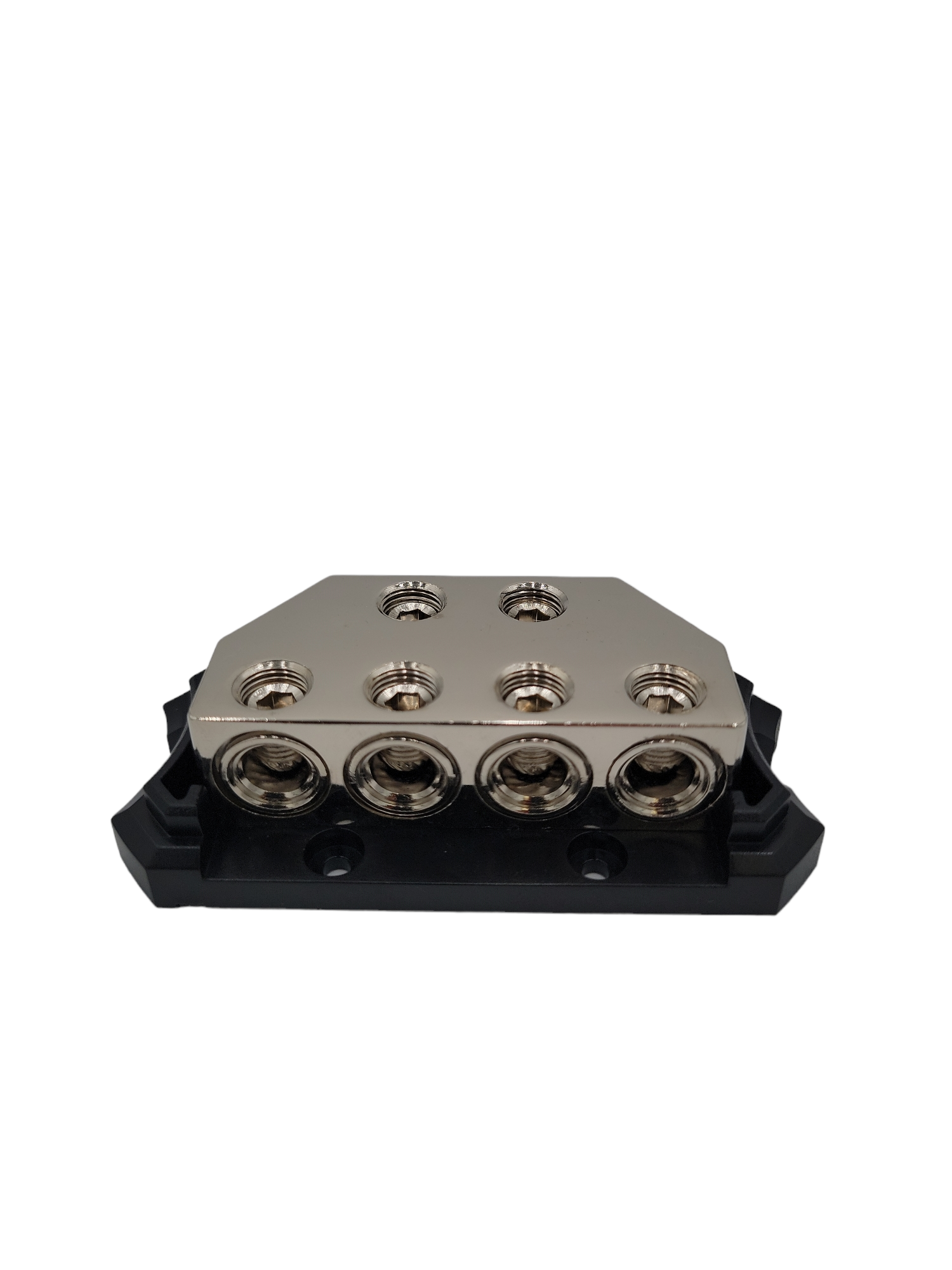DS18 POWER/GROUND DISTRIBUTION BLOCK - NICKLE PLATED, HIGH HEAT RESISTANT HOUSING - 2 X 0/4GA IN TO 4 X 0/4GA OUT