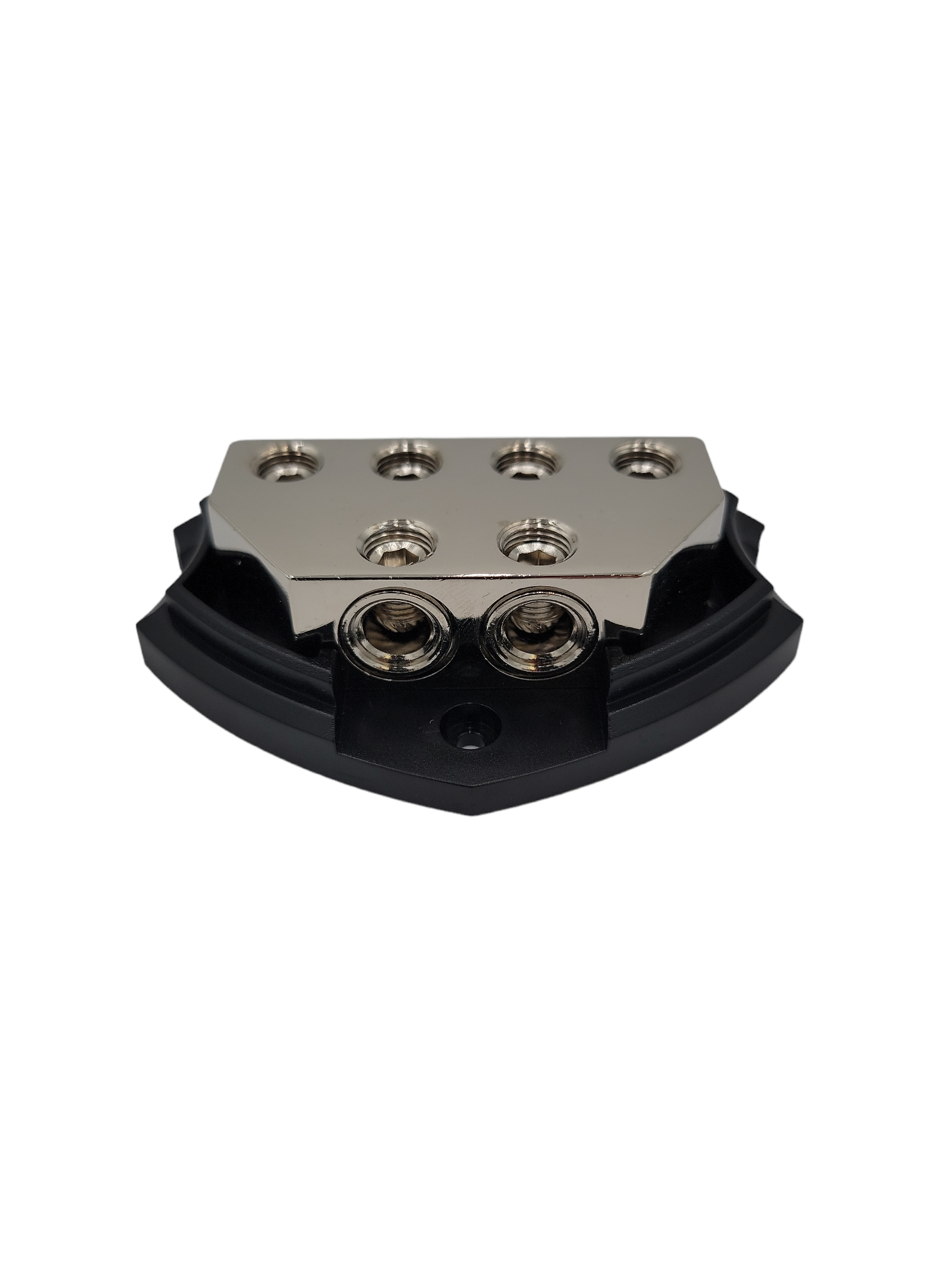DS18 POWER/GROUND DISTRIBUTION BLOCK - NICKLE PLATED, HIGH HEAT RESISTANT HOUSING - 2 X 0/4GA IN TO 4 X 0/4GA OUT