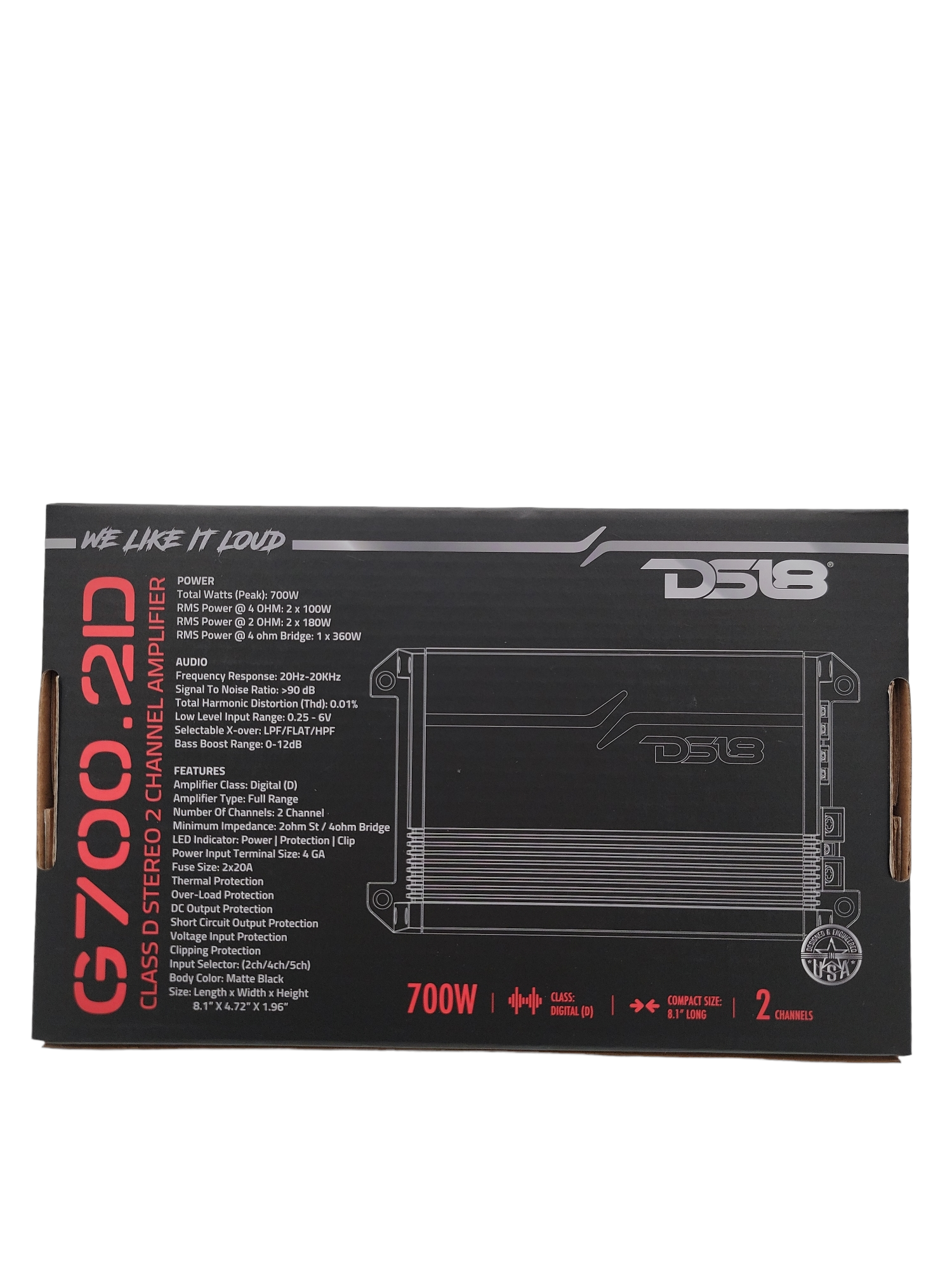 DS18 GEN-X Full-Range Class D 2-Channel Amplifier 2 x 120 Watts Rms @ 4-ohm