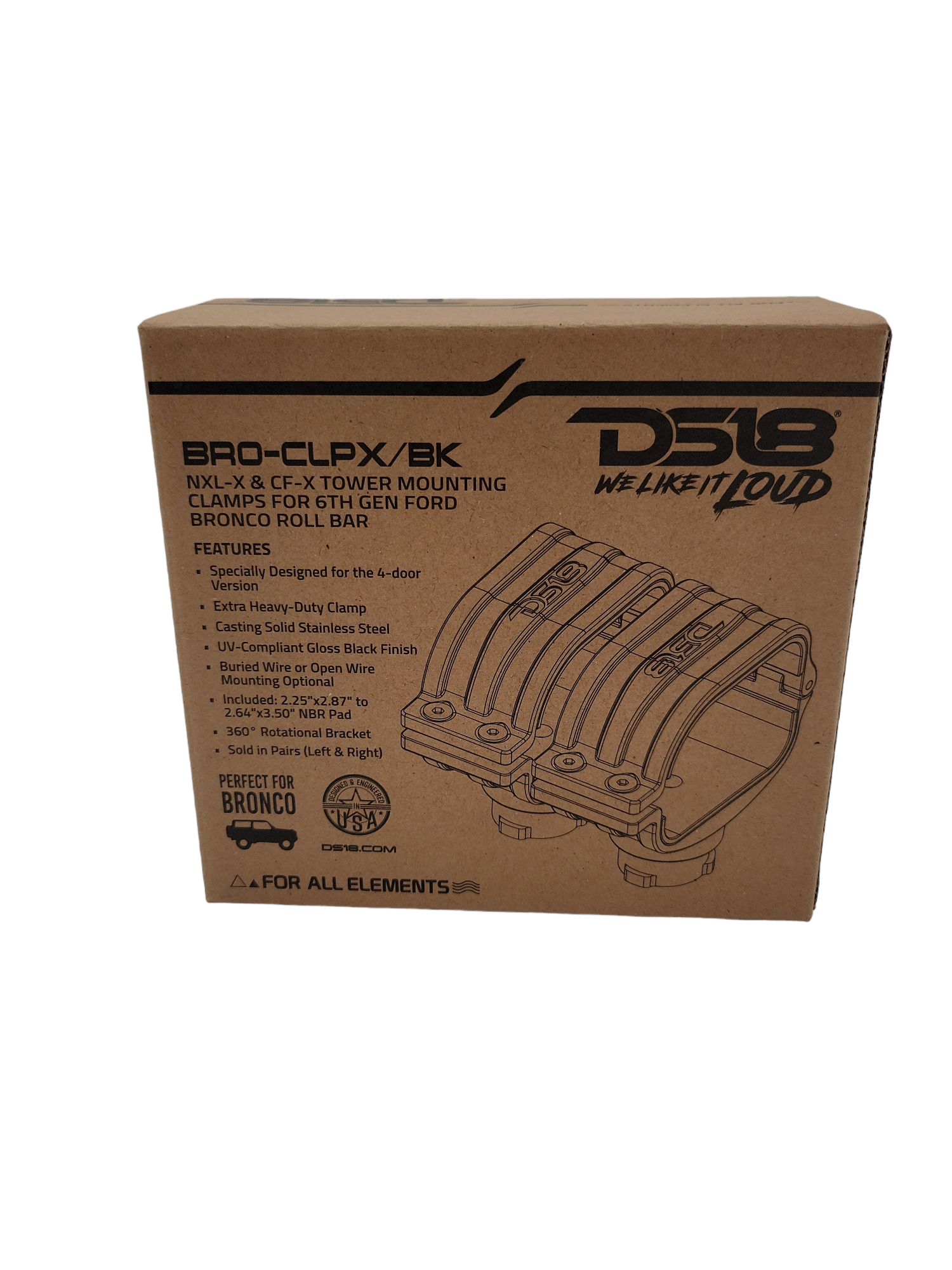 DS18 BRONCO TUBE CLAMPS FOR MARINE TOWERS NXL-X SERIES - BLACK