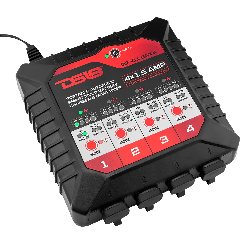 DS18 4 X 1.5 AMP Automatic Smart Lithium and AGM Battery Charger and Maintainer DS18 4 X 1.5 AMP Automatic Smart Lithium and AGM Battery Charger and Maintainer
