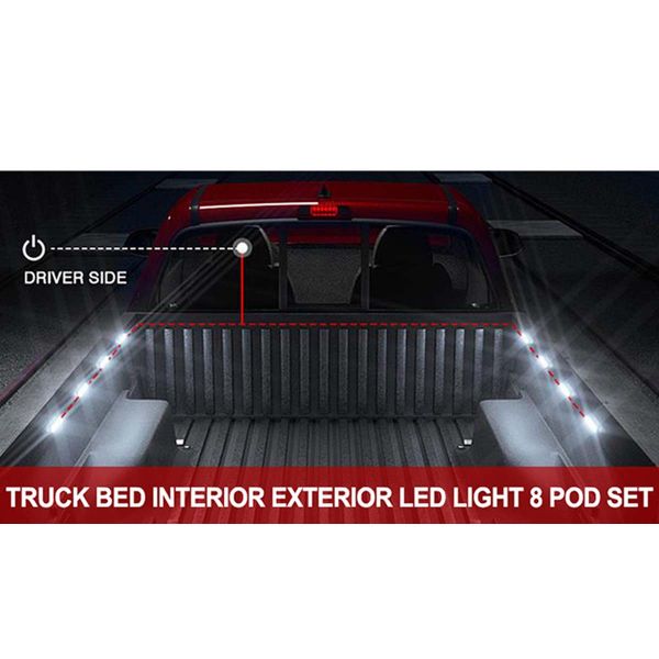 RACESPORT WHITE 72-LED Super-Bright 8-Pod LED Bed Rail Lighting Complete System