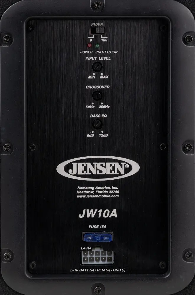 JENSEN 10" AMPLIFIED SUBWOOFER DOWN FIRE SHALLOW ENCLOSURE