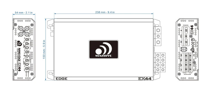 MASSIVE AUDIO NANO EDGE SERIES 200W RMS X 4 AMPLIFIER