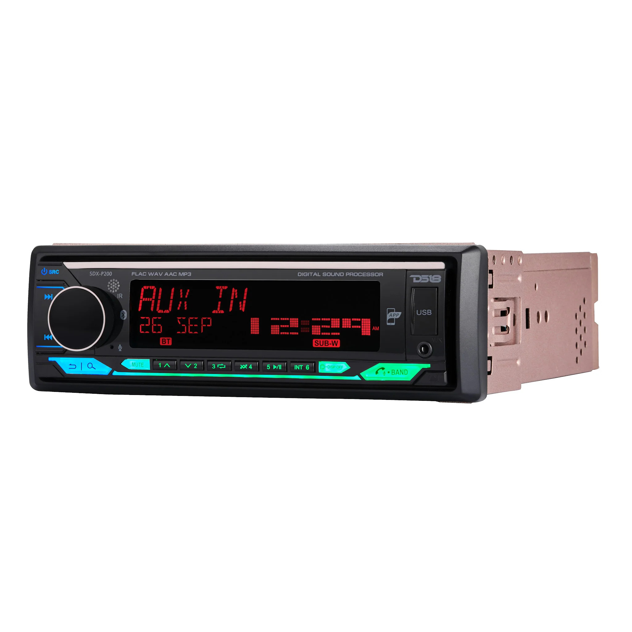 DS18 HIGH POWER 240 WATT RMS SINGLE DIN DIGITAL MEDIA RECEIVER MECHLESS PLAYER, BLUETOOTH, DUAL USB, 3V + 3.5V SUBWOOFER AND DSP