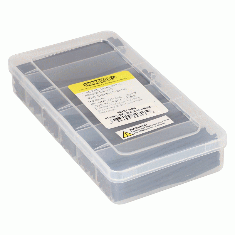 Heat Shrink Tubing Kit - 160 Pc 4 in 2:1 Assorted - Black