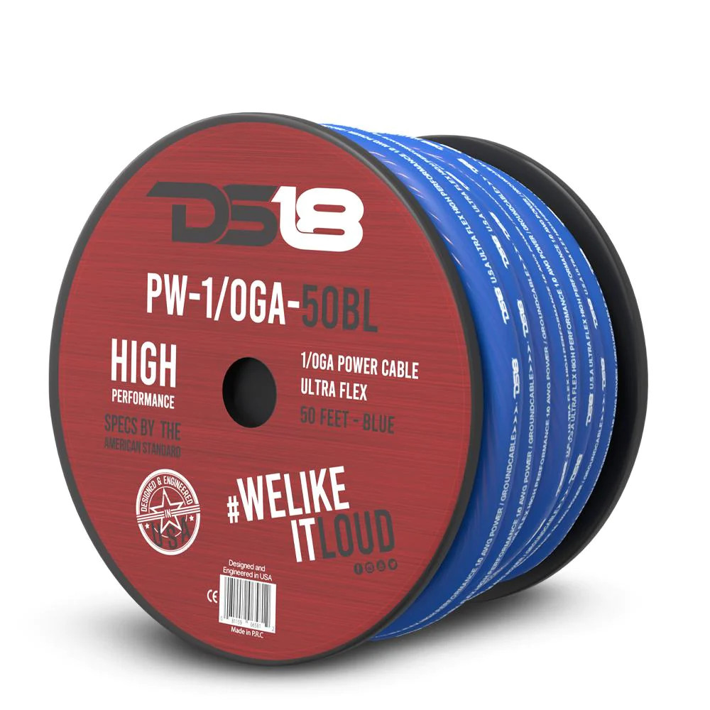 DS18 1/0 GA POWER WIRE 50' SPOOL BLUE