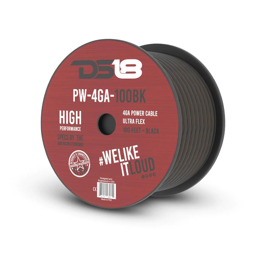 DS18 SOUND 4GA POWER WIRE 100' ROLL - BLACK
