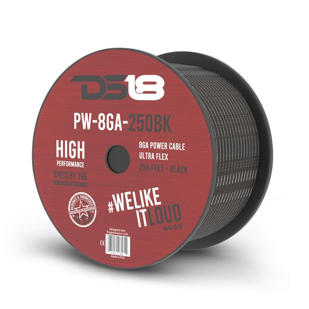 DS18 SOUND 8GA POWER WIRE 250' ROLL - BLACK