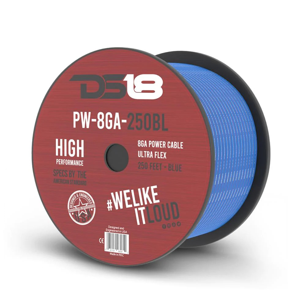 DS18 SOUND 8GA POWER WIRE 250' ROLL - BLUE