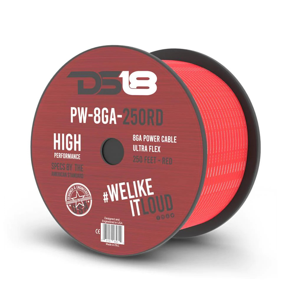DS18 SOUND 8GA POWER WIRE 250' ROLL - RED