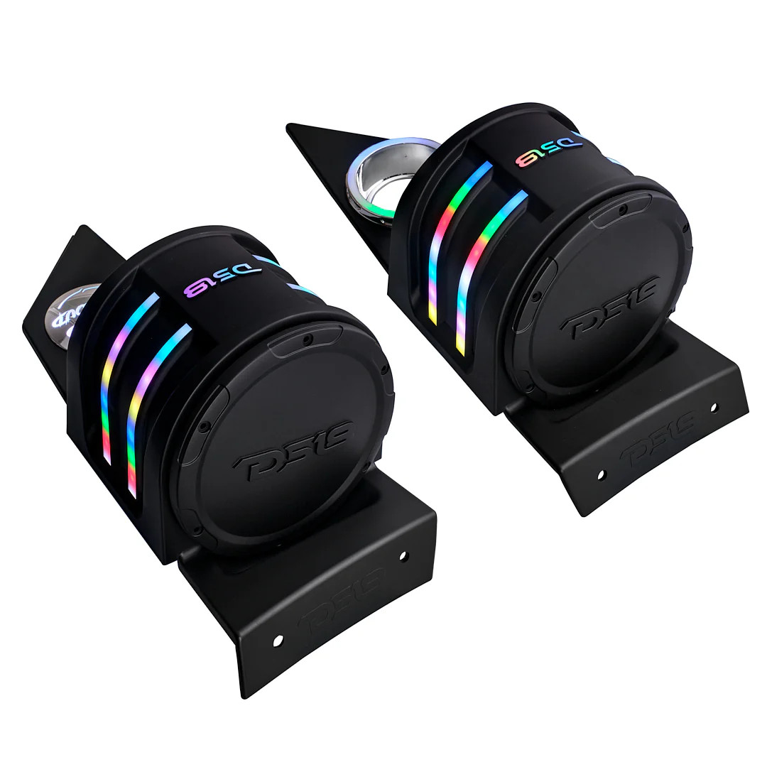 DS18 Sling Shot 6.5" Headrest Enclosure with built-in dream LED chasing lighting - PAIR