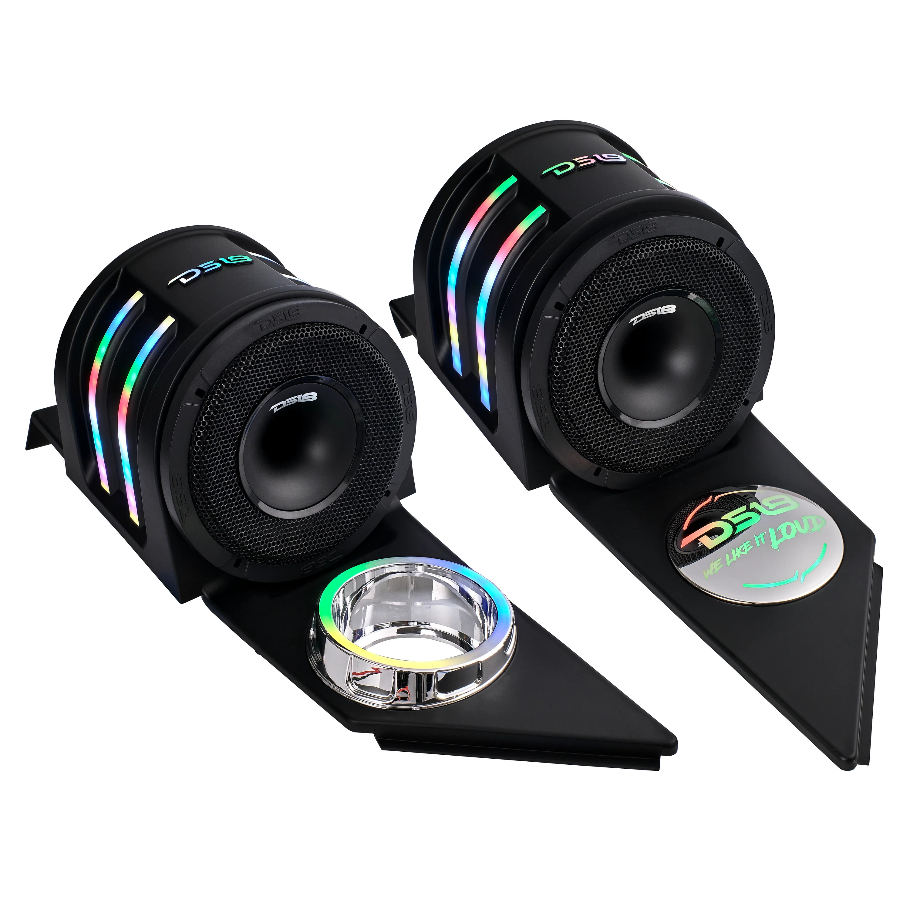 DS18 Sling Shot 6.5" Headrest Enclosure with built-in dream LED chasing lighting - PAIR