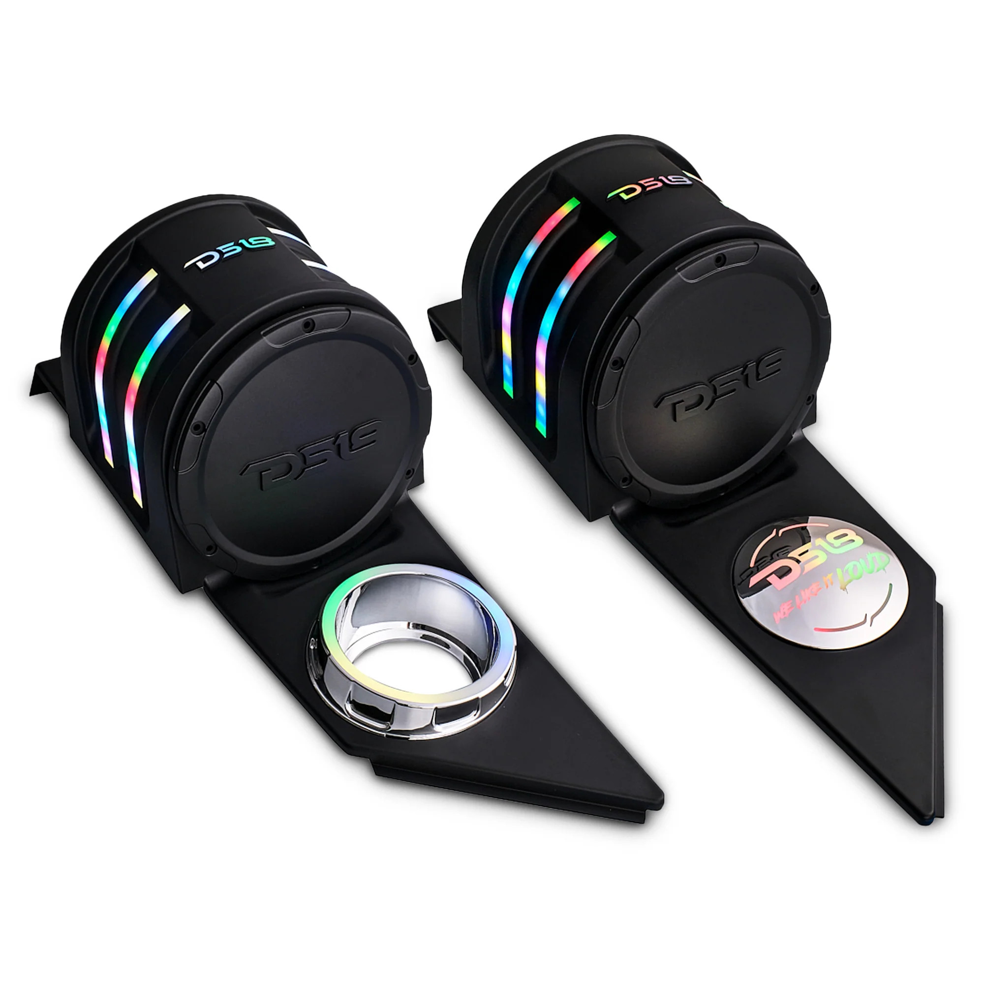 DS18 Sling Shot 6.5" Headrest Enclosure with built-in dream LED chasing lighting - PAIR