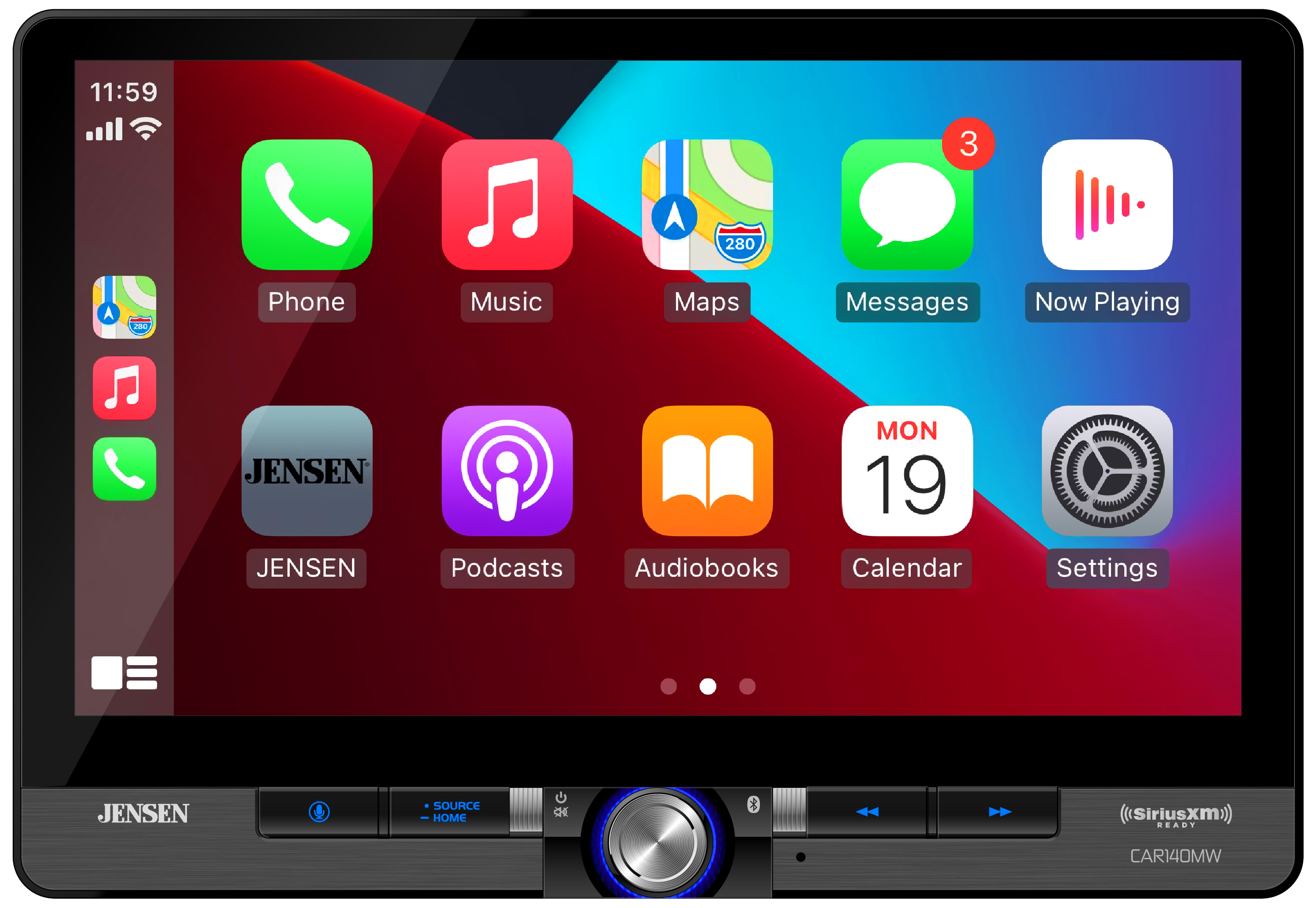 JENSEN 10" TOUCHSCREEN MECHLESS WIRELESS APPLE CARPLAY & ANDROID AUTO, SIRIUS XM READY, IDATALINK MAESTRO RECEIVER