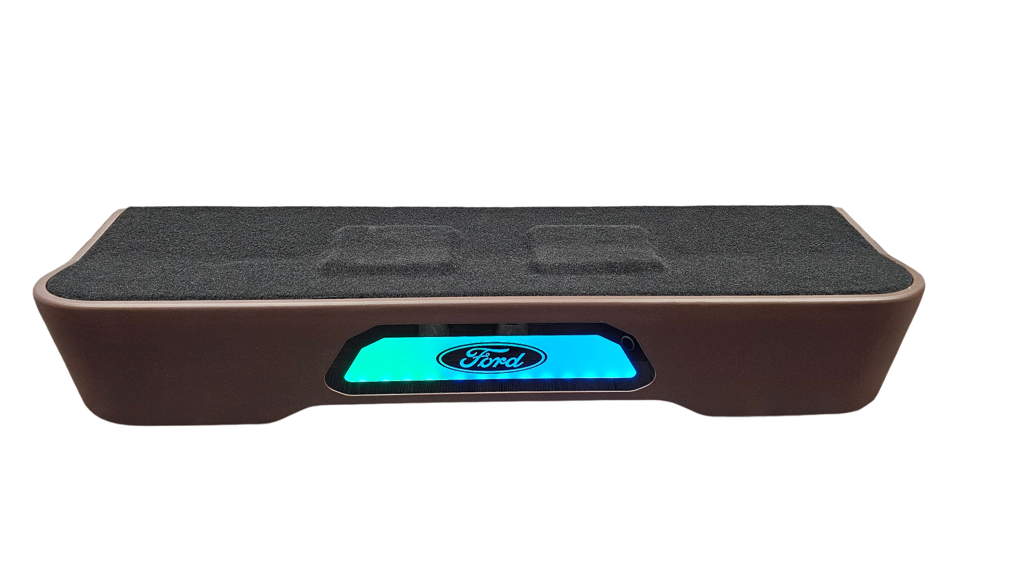 BASS-MAXX LEVEL 4 PRO SERIES FORD 150 2009-2024, SUPER DUTY 2017-2024 TRUCK CREW CAB - ROUNDED CORNERS, VINYL WRAPPED WITH DURABLE CARPET TOP AND BOTTOM, ACRYLIC INSERTS, CHASING LED LIGHTING BUILT IN