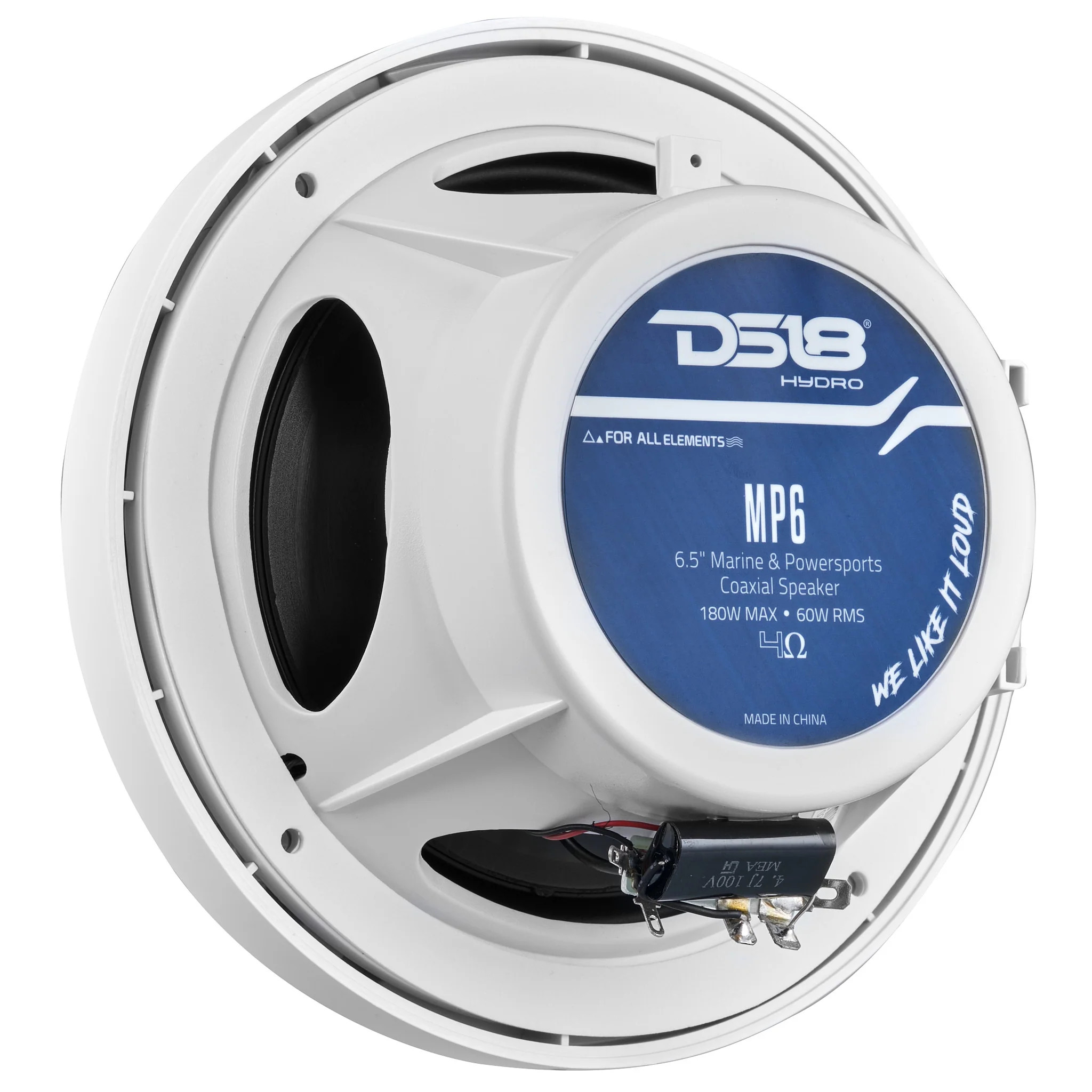 DS18 MP 6.5" 2-Way Coaxial Marine Speaker 60 Watts Rms 4-Ohm -White