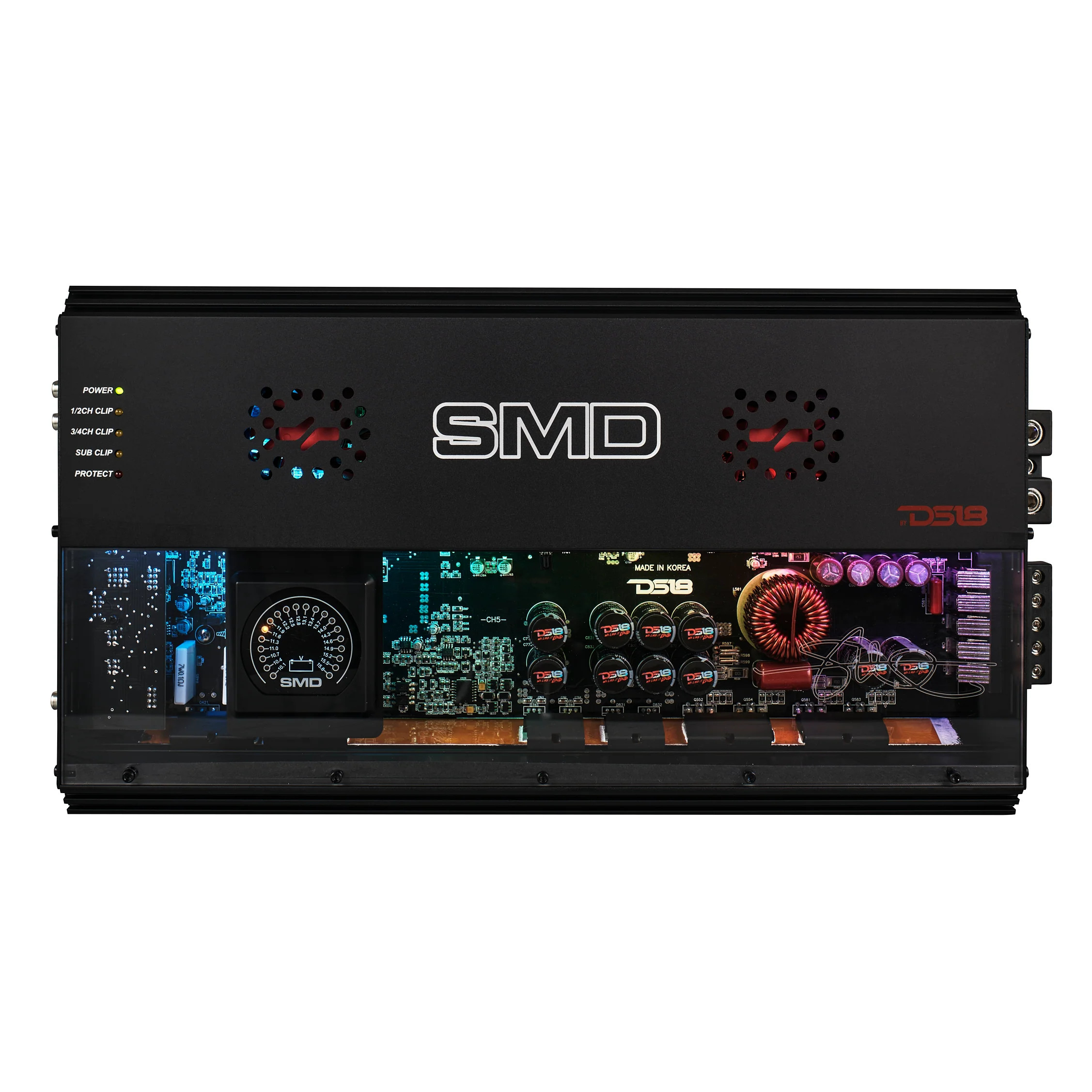 DS18 SMD SERIES 300 X 4 CLASS AB & 1800 X 1 CLASS D  5 CHANNEL AMPLIFIER WITH VM-1 BUILT-IN AND DIGITAL LED LIGHTS - MADE IN KOREA