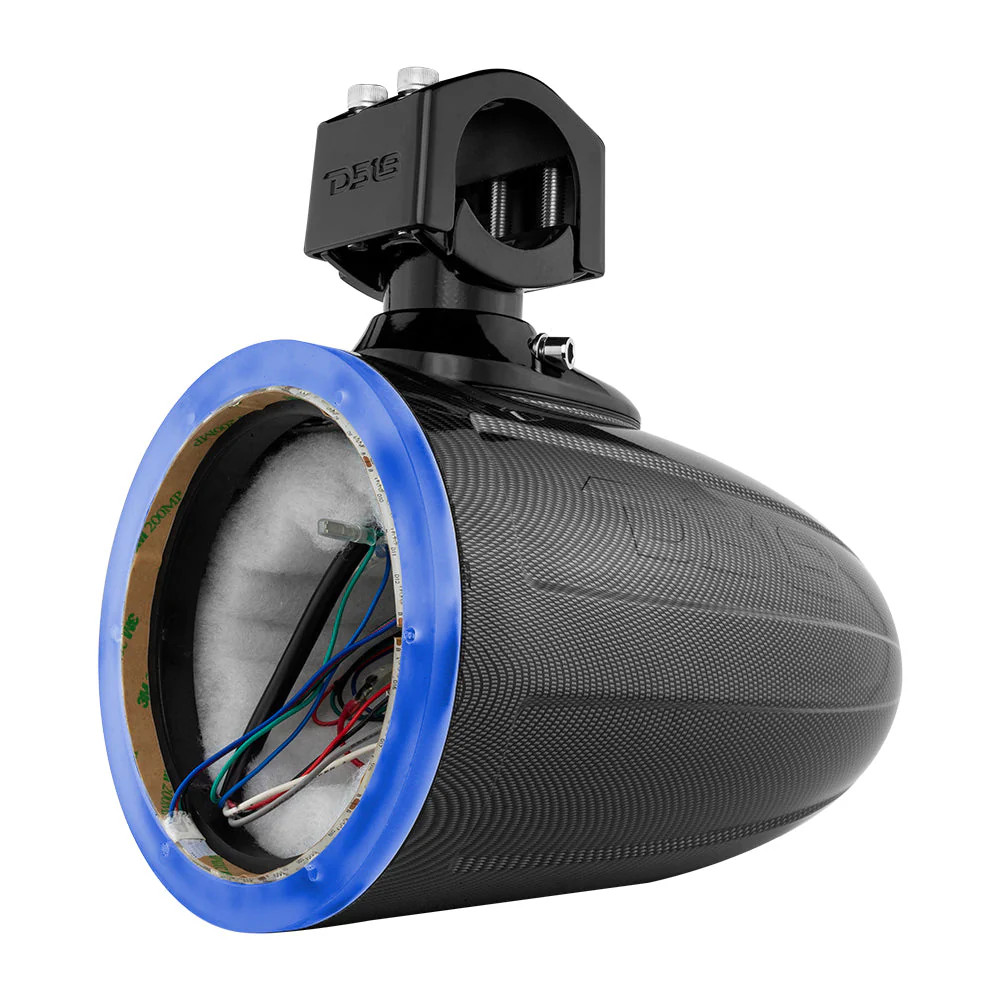 DS18 NXL 6.5" MARINE AND POWERSPORTS EMPTY TOWER WITH LED RGB LIGHTING - BLACK CARBON FIBER
