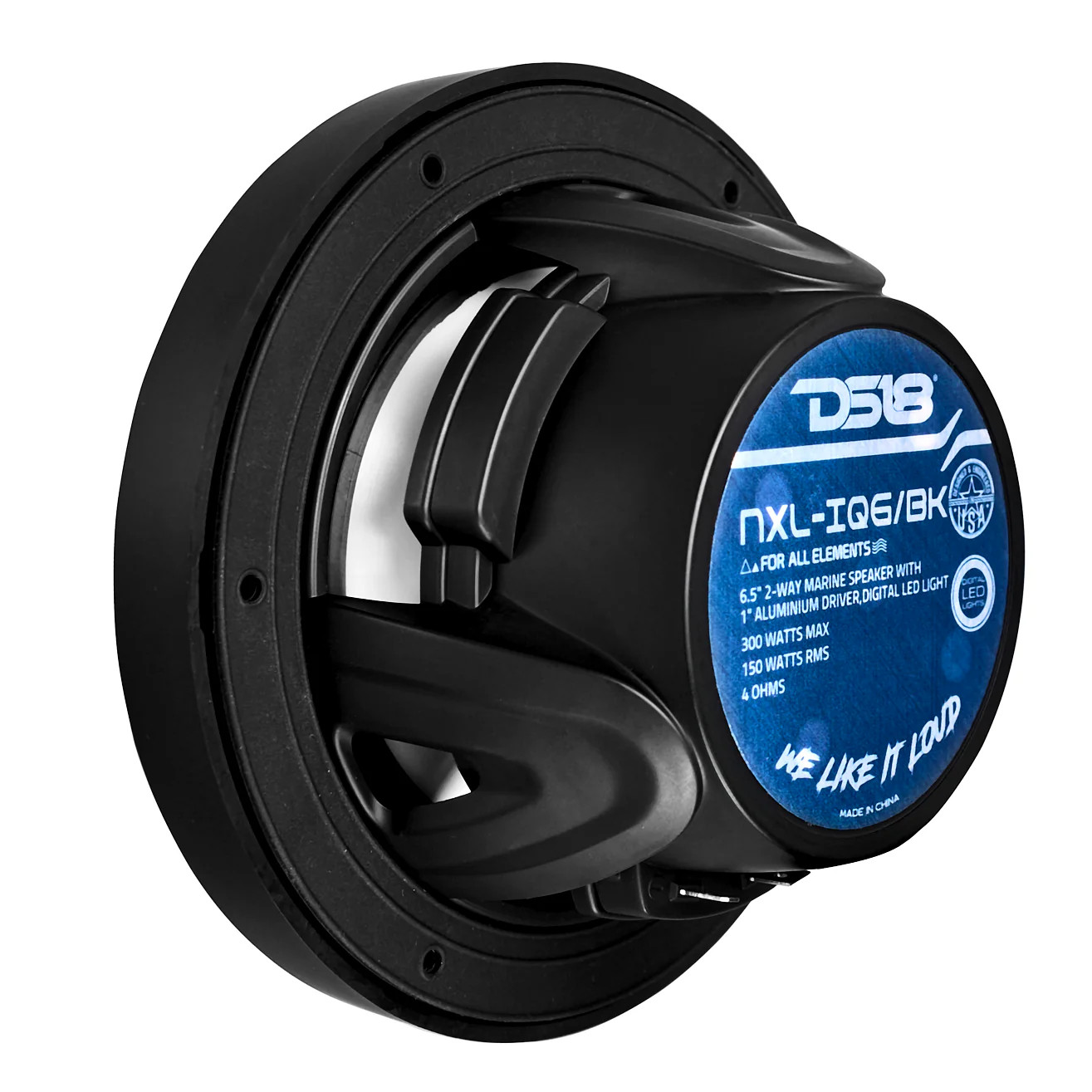 DS18 NXL 6.5" 2-Way Coaxial Marine Speaker With Digital Led Lights And Bullet Tweeter 150 Watts 4-Ohm - BLACK