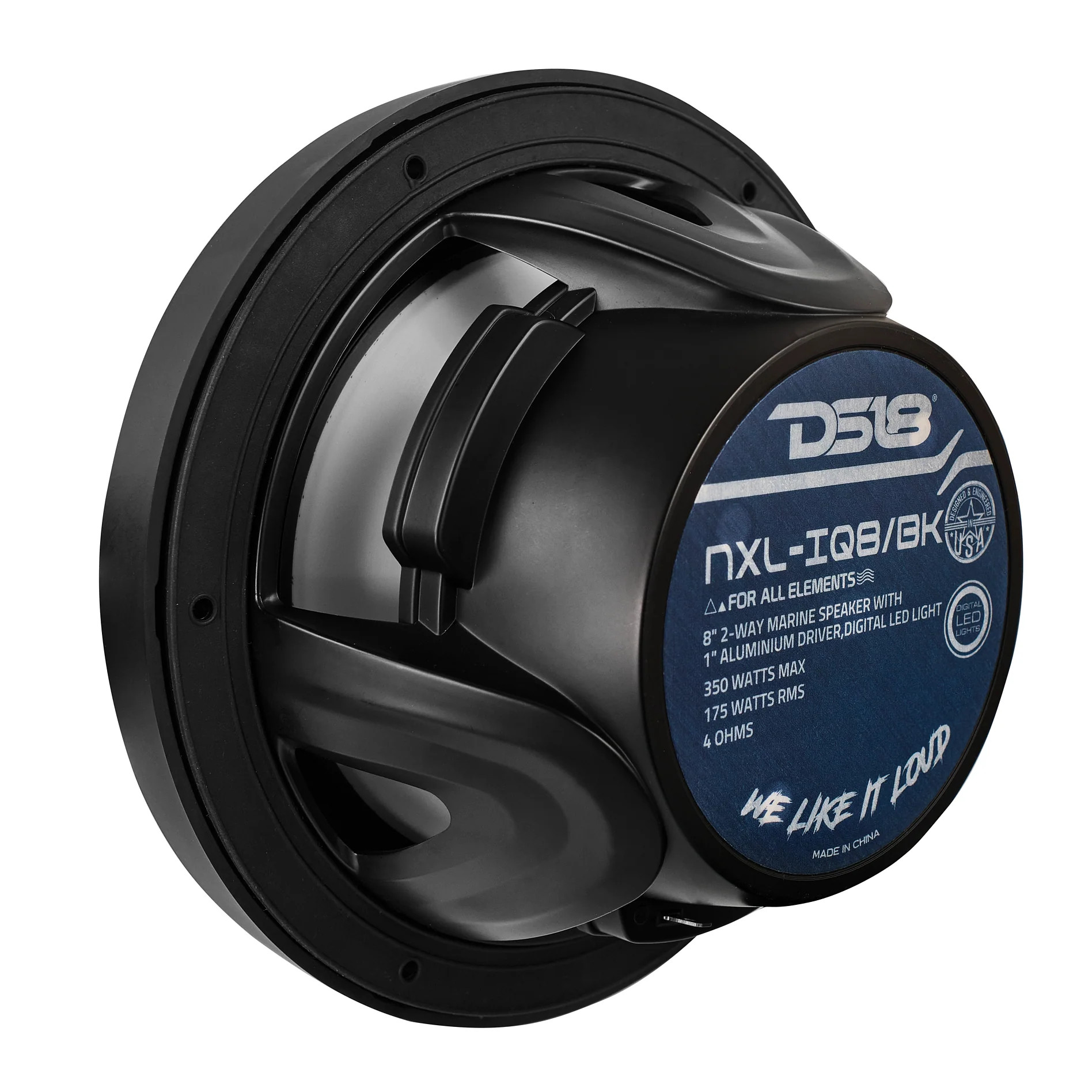 DS18 NXL 8" 2-Way Coaxial Marine Speaker With Digital Led Lights And Bullet Tweeter 175 Watts 4-Ohm - BLACK